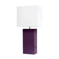 21" Lexington Leather Base Modern Home Decor Bedside Table Lamp With USB Charging Port And Fabric Shade - Lalia Home 36 21" Lexington Leather Base Modern Home Decor Bedside Table Lamp With USB Charging Port And Fabric Shade - Lalia Home -Home Decor Store GUEST beba5898 f326 4592 82e9 7553dc78e0c9