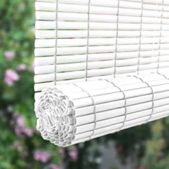 60" X 72" Outdoor Oval Vinyl Cord-Free PVC Rollup Blinds White - Radiance