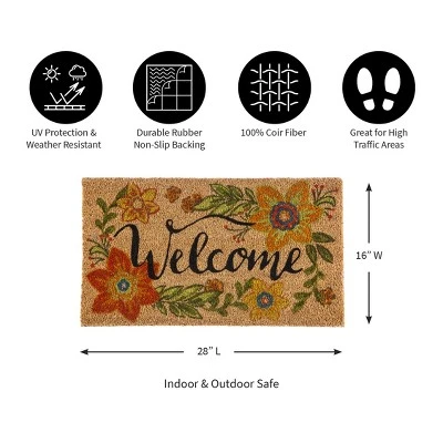 Evergreenful Floral Welcome Indoor Outdoor Natural Coir Doormat 1'4"x2'4" Orange 3 Evergreenful Floral Welcome Indoor Outdoor Natural Coir Doormat 1'4"x2'4" Orange