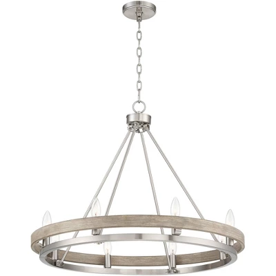 Possini Euro Design Brushed Nickel Graywood Wagon Wheel Chandelier 29 1/4" Wide Farmhouse Rustic 8-Light Fixture Dining Room Kitchen Island Entryway 8 Possini Euro Design Brushed Nickel Graywood Wagon Wheel Chandelier 29 1/4" Wide Farmhouse Rustic 8-Light Fixture Dining Room Kitchen Island Entryway - Image 6