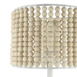 25" Eliza Metal And Tan Wood Beaded Drum Shade Table Lamp White - River Of Goods -Home Decor Store GUEST c392cc96 4d32 4c73 ab80 d04332dc8d3d