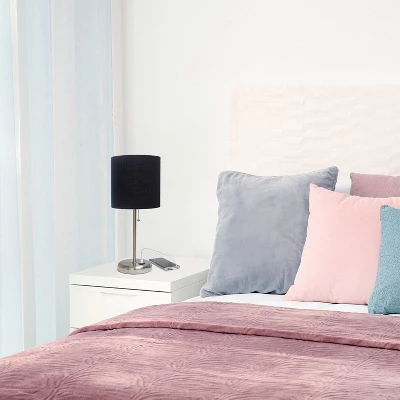 19.5" Bedside USB Port Feature Metal Table Desk Lamp Brushed Steel With Black Fabric Shade - Creekwood Home 9 19.5" Bedside USB Port Feature Metal Table Desk Lamp Brushed Steel With Black Fabric Shade - Creekwood Home - Image 7