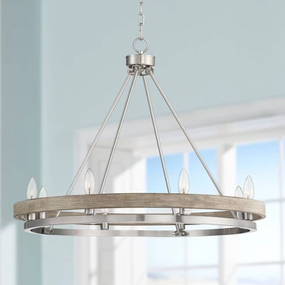 Possini Euro Design Brushed Nickel Graywood Wagon Wheel Chandelier 29 1/4" Wide Farmhouse Rustic 8-Light Fixture Dining Room Kitchen Island Entryway 3 Possini Euro Design Brushed Nickel Graywood Wagon Wheel Chandelier 29 1/4" Wide Farmhouse Rustic 8-Light Fixture Dining Room Kitchen Island Entryway
