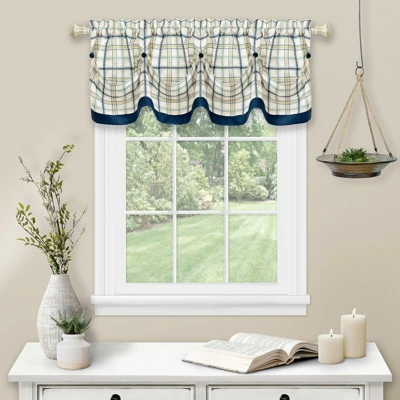 Kate Aurora Country Farmhouse Plaid Tattersall Button Tuck Window Valance 3 Kate Aurora Country Farmhouse Plaid Tattersall Button Tuck Window Valance