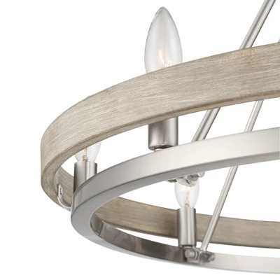 Possini Euro Design Brushed Nickel Graywood Wagon Wheel Chandelier 29 1/4" Wide Farmhouse Rustic 8-Light Fixture Dining Room Kitchen Island Entryway 4 Possini Euro Design Brushed Nickel Graywood Wagon Wheel Chandelier 29 1/4" Wide Farmhouse Rustic 8-Light Fixture Dining Room Kitchen Island Entryway - Image 2