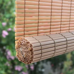 96" X 72" Outdoor Oval Vinyl Cord-Free PVC Rollup Blinds Woodgrain - Radiance