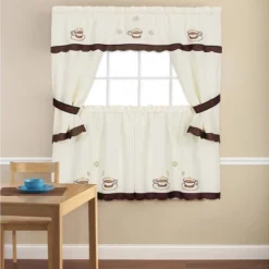 GoodGram Cuppa Joe Complete Cottage Kitchen Curtain Tier & Valance Set