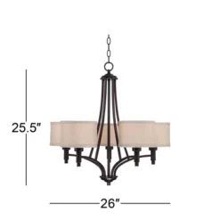 Franklin Iron Works La Pointe Oil Rubbed Bronze Pendant Chandelier 26" Wide Rustic Oatmeal Linen Shade 5-Light Fixture For Dining Room Kitchen Island -Home Decor Store GUEST d935f7ac 9943 4724 93d2 71120010b472