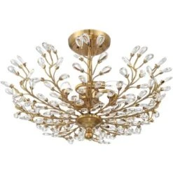 Vienna Full Spectrum Brielle Modern Ceiling Light Semi Flush Mount Fixture 18 1/2" Wide Brass Vine Leaf 4-Light Clear Crystal Glass For Bedroom House -Home Decor Store GUEST dc146003 8a04 4463 9830 ed8ee9ff6c42