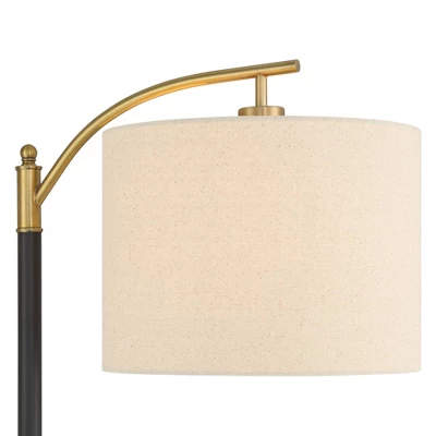 360 Lighting Rayna Mid Century Modern Downbridge Floor Lamp 61 1/2" Tall Black Gold Metal Off White Linen Drum Shade For Living Room Reading Bedroom 4 360 Lighting Rayna Mid Century Modern Downbridge Floor Lamp 61 1/2" Tall Black Gold Metal Off White Linen Drum Shade For Living Room Reading Bedroom - Image 2