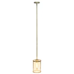 1-Light 9.25" Modern Farmhouse Adjustable Hanging Cylindrical Clear Glass Pendant Fixture With Metal Accent - Lalia Home