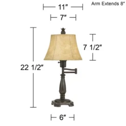 Regency Hill Traditional Accent Table Lamp Swing Arm 22.5" High Bronze Metal Faux Leather Bell Leather Shade For Living Room Family Bedroom -Home Decor Store GUEST eaea7a31 2dac 4ff0 8b47 6d70aa2baf04