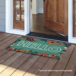 Hello Floral Coir Doormat Spring Natural Fiber Outdoor 30" X 18" Briarwood Lane