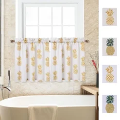 Trinity Pineapple Print Linen Blend Kitchen Tier Curtains For Bathroom Small Half Window Cafe -Home Decor Store GUEST efb66cbc b91d 4794 8f8b 9c081eb271bc