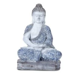 Techko Maid Meditating Resin Buddha Solar Outdoor Garden Statue Decor With Spotlight