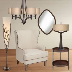 Franklin Iron Works La Pointe Oil Rubbed Bronze Pendant Chandelier 26" Wide Rustic Oatmeal Linen Shade 5-Light Fixture For Dining Room Kitchen Island -Home Decor Store GUEST f0d9d244 8caf 4f41 97ef ef64b4a928e2