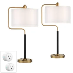 Possini Euro Design Carlyle Gold Black USB Desk Lamps Set Of 2 With Smart Socket