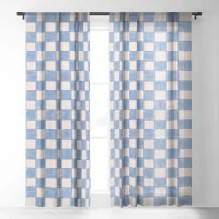 Schatzi Brown Alice Check Powder Single Panel Sheer Window Curtain - Deny Designs