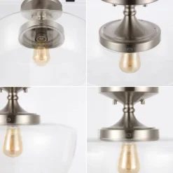 14" Marfa Glass/Iron Farmhouse Modern LED Flush Mount - JONATHAN Y -Home Decor Store GUEST f52483b0 13e1 4a01 9bbe a8bd5ceaf2f9