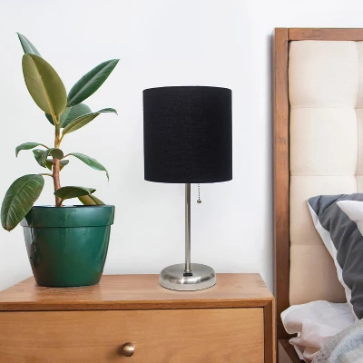 19.5" Bedside USB Port Feature Metal Table Desk Lamp Brushed Steel With Black Fabric Shade - Creekwood Home 8 19.5" Bedside USB Port Feature Metal Table Desk Lamp Brushed Steel With Black Fabric Shade - Creekwood Home - Image 6