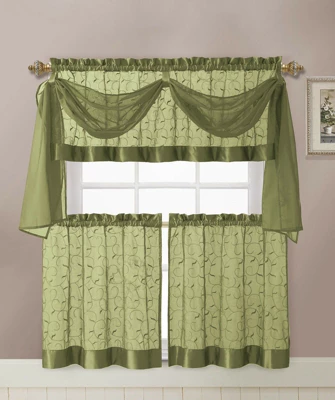 Kate Aurora Complete 4 Piece Linen Leaf Embroidered Complete Kitchen Curtain Set 8 Kate Aurora Complete 4 Piece Linen Leaf Embroidered Complete Kitchen Curtain Set - Image 6