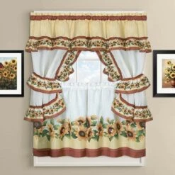 GoodGram Chevron Sunflower Complete Cottage Kitchen Curtain Set