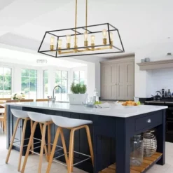 35" 8-Light Liane Farmhouse Industrial Iron Linear LED Pendant Black/Brass Gold - JONATHAN Y -Home Decor Store GUEST fb466591 c646 4cce 9f46 1416945b2734