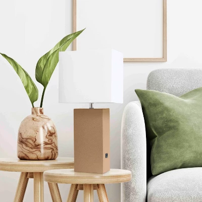 21" Lexington Leather Base Modern Home Decor Bedside Table Lamp With USB Charging Port And Fabric Shade - Lalia Home 4 21" Lexington Leather Base Modern Home Decor Bedside Table Lamp With USB Charging Port And Fabric Shade - Lalia Home - Image 2